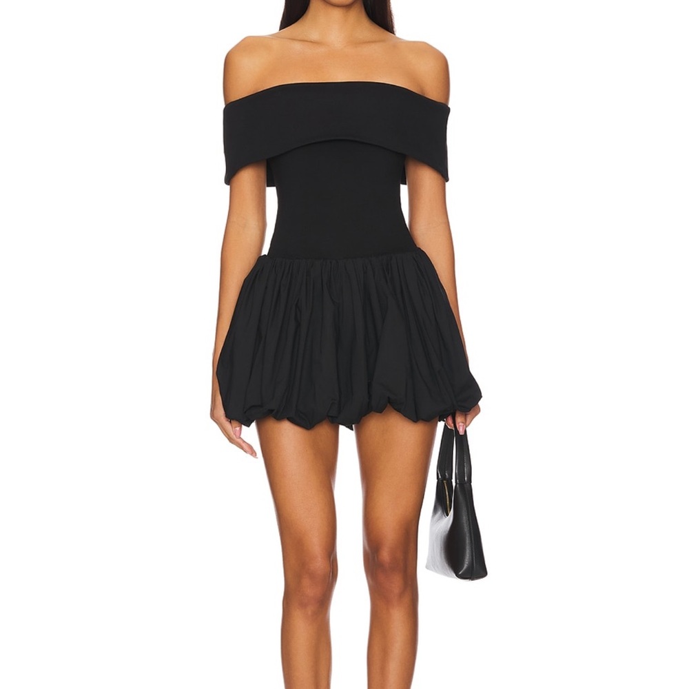 MAJORELLE Off-Shoulder Black Mini Dress